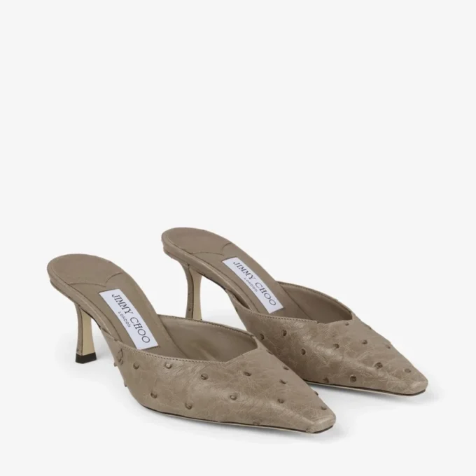 Mules Vivi 65 in pelle di struzzo color taupe Mules Vivi 65 in pelle di struzzo color taupe