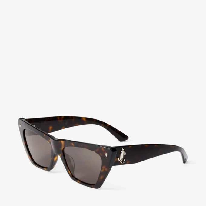 Occhiali da sole cat-eye in acetato color Havana e marrone scuro Occhiali da sole cat-eye in acetato color Havana e marrone scuro