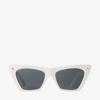 Occhiali da sole cat-eye in acetato color latte e grigio