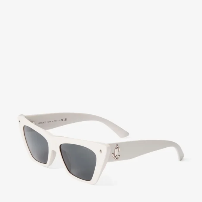 Occhiali da sole cat-eye in acetato color latte e grigio Occhiali da sole cat-eye in acetato color latte e grigio