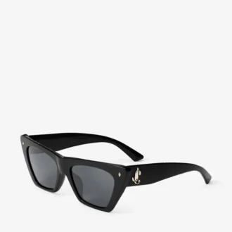 Occhiali da sole Cat-Eye in acetato nero e grigio Occhiali da sole Cat-Eye in acetato nero e grigio
