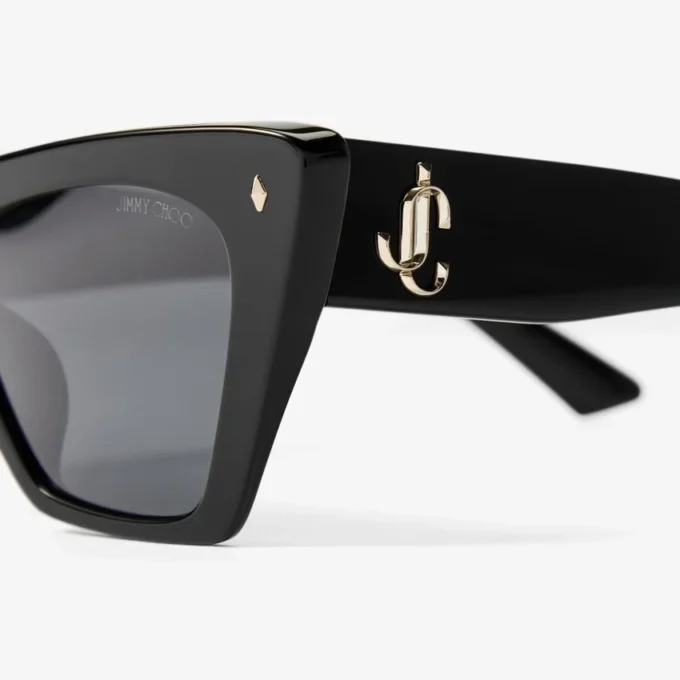 Occhiali da sole Cat-Eye in acetato nero e grigio Occhiali da sole Cat-Eye in acetato nero e grigio