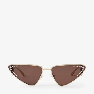 Occhiali da sole Kristal Cat Eye in oro pallido con cristalli