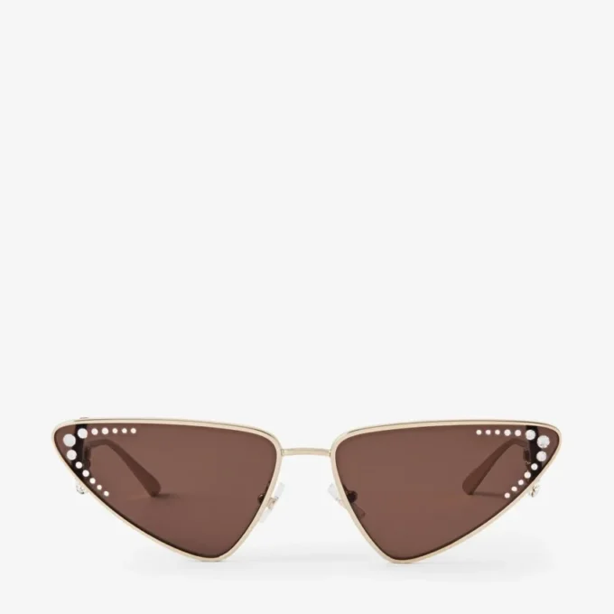Occhiali da sole Kristal Cat Eye in oro pallido con cristalli
