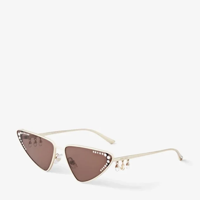 Occhiali da sole Kristal Cat Eye in oro pallido con cristalli