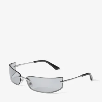 Occhiali da sole rettangolari in metallo argento e grigio