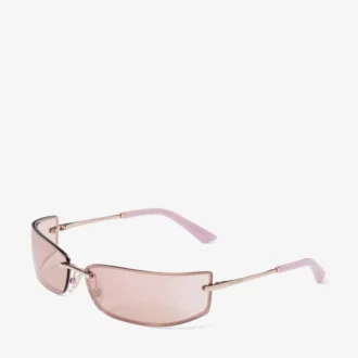 Occhiali da sole rettangolari in metallo oro pallido e rosa