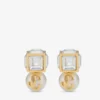 Orecchini a bottone Jc Pearl Cube in metallo dorato con perla e cubo di cristallo Orecchini a bottone Jc Pearl Cube in metallo dorato con perla e cubo di cristallo