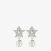 Orecchini Crystal Star Orecchini a forma di stella in metallo con finitura argento, perle in resina bianca e cristalli Orecchini Crystal Star Orecchini a forma di stella in metallo con finitura argento, perle in resina bianca e cristalli