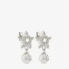 Orecchini Crystal Star Orecchini a forma di stella in metallo con finitura argento, perle in resina bianca e cristalli Orecchini Crystal Star Orecchini a forma di stella in metallo con finitura argento, perle in resina bianca e cristalli