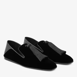 Pantofole da uomo Eliot in velluto nero con nappa