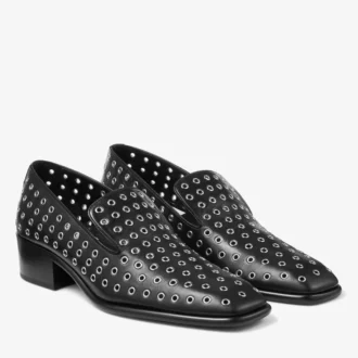 Pantofole Eliot 45 da uomo in pelle nappa metallizzata nera con occhielli Pantofole Eliot 45 da uomo in pelle nappa metallizzata nera con occhielli