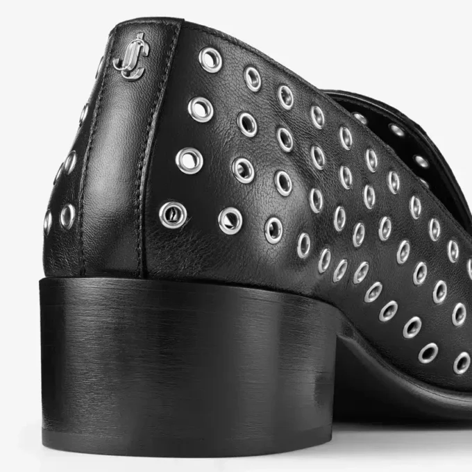 Pantofole Eliot 45 da uomo in pelle nappa metallizzata nera con occhielli Pantofole Eliot 45 da uomo in pelle nappa metallizzata nera con occhielli