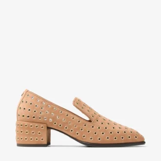 Pantofole Eliot 45 F in pelle scamosciata color caramello con occhielli