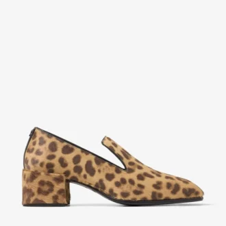 Pantofole Eliot 45 in pelle di cavallino con stampa leopardata naturale