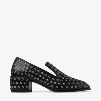 Pantofole Eliot 45 in pelle nappa metallizzata nera con occhielli