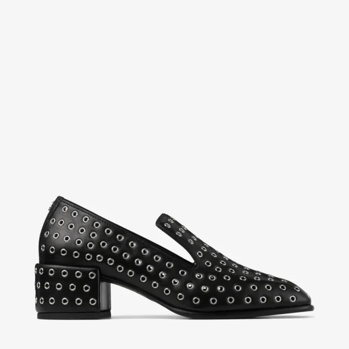 Pantofole Eliot 45 in pelle nappa metallizzata nera con occhielli Pantofole Eliot 45 in pelle nappa metallizzata nera con occhielli