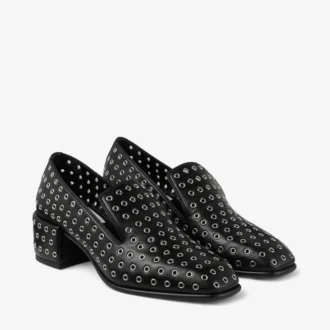 Pantofole Eliot 45 in pelle nappa metallizzata nera con occhielli