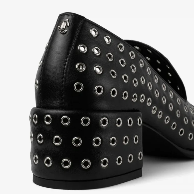 Pantofole Eliot 45 in pelle nappa metallizzata nera con occhielli Pantofole Eliot 45 in pelle nappa metallizzata nera con occhielli