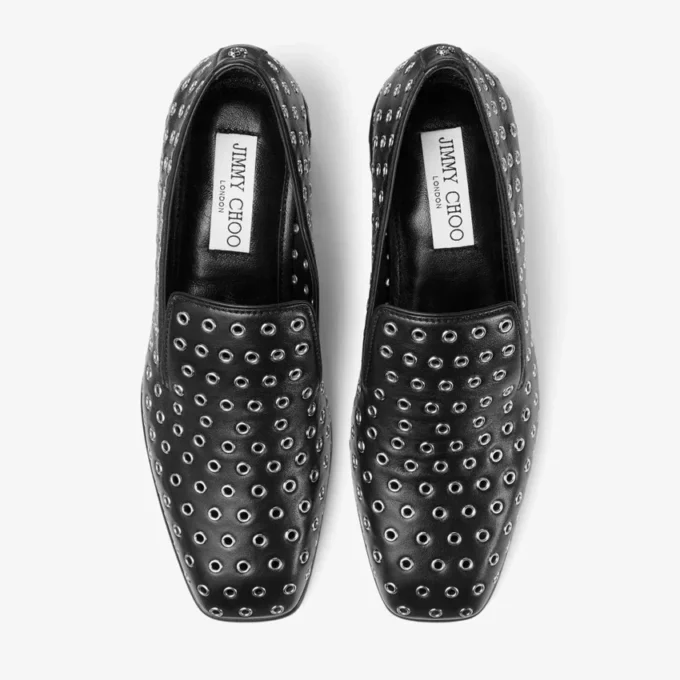Pantofole Eliot 45 in pelle nappa metallizzata nera con occhielli Pantofole Eliot 45 in pelle nappa metallizzata nera con occhielli