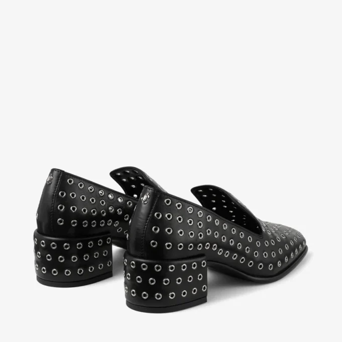 Pantofole Eliot 45 in pelle nappa metallizzata nera con occhielli Pantofole Eliot 45 in pelle nappa metallizzata nera con occhielli