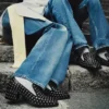 Pantofole Eliot 45 in pelle nappa metallizzata nera con occhielli Pantofole Eliot 45 in pelle nappa metallizzata nera con occhielli