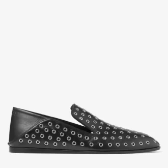 Pantofole Eliot da uomo in pelle nappa metallizzata nera con occhielli