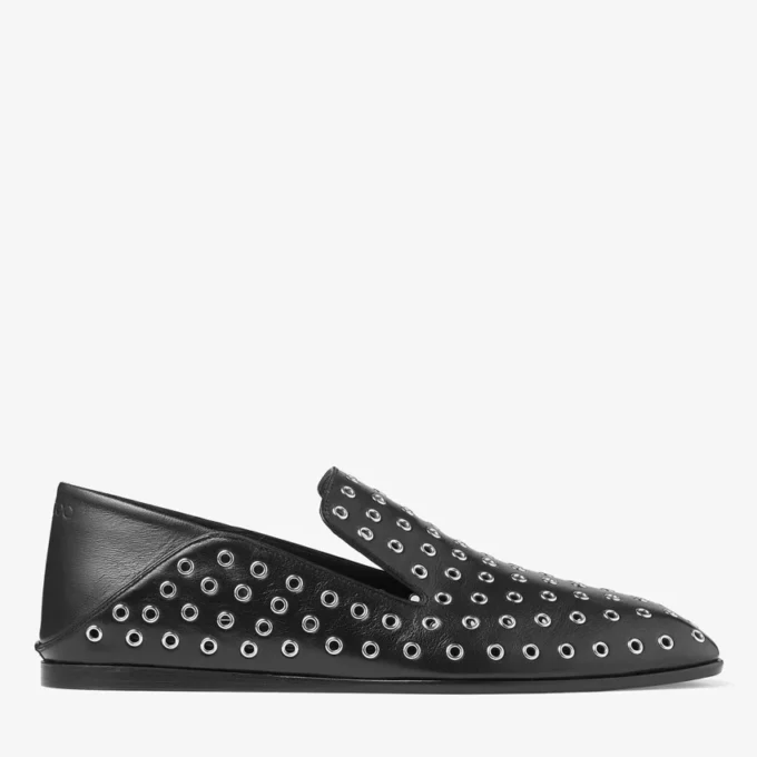 Pantofole Eliot da uomo in pelle nappa metallizzata nera con occhielli Pantofole Eliot da uomo in pelle nappa metallizzata nera con occhielli