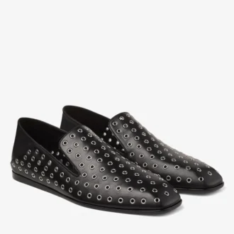 Pantofole Eliot da uomo in pelle nappa metallizzata nera con occhielli