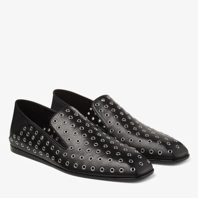 Pantofole Eliot da uomo in pelle nappa metallizzata nera con occhielli Pantofole Eliot da uomo in pelle nappa metallizzata nera con occhielli