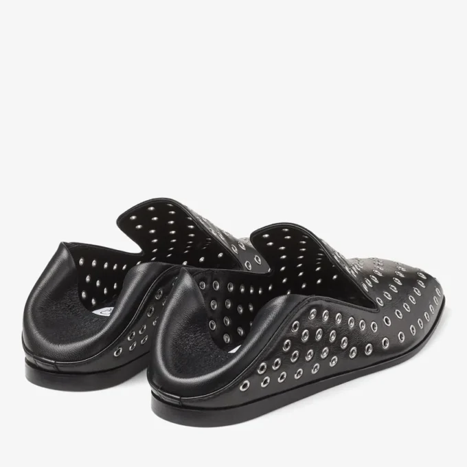 Pantofole Eliot da uomo in pelle nappa metallizzata nera con occhielli Pantofole Eliot da uomo in pelle nappa metallizzata nera con occhielli