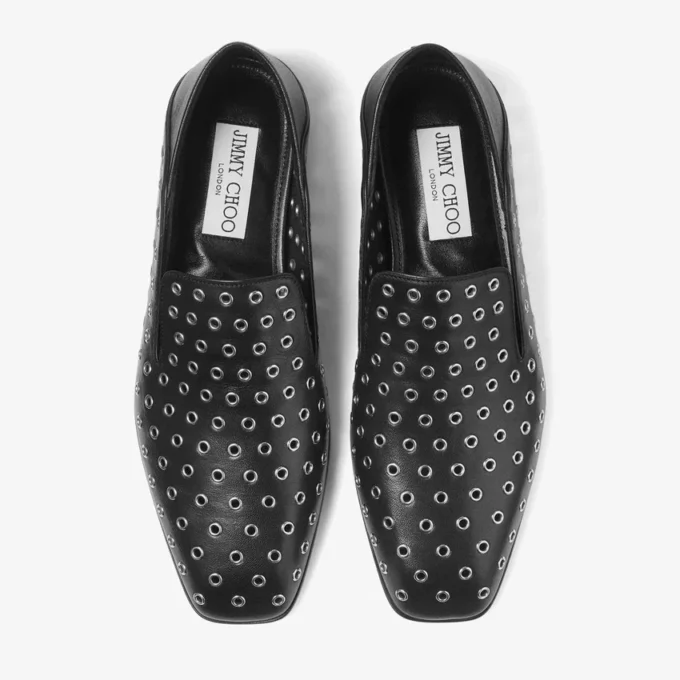 Pantofole Eliot da uomo in pelle nappa metallizzata nera con occhielli Pantofole Eliot da uomo in pelle nappa metallizzata nera con occhielli