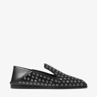 Pantofole Eliot in pelle nappa nera metallizzata con occhielli