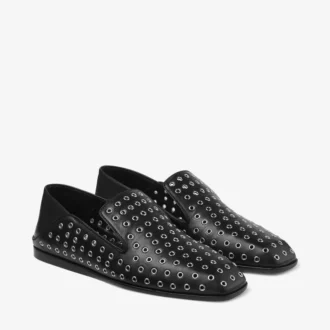 Pantofole Eliot in pelle nappa nera metallizzata con occhielli