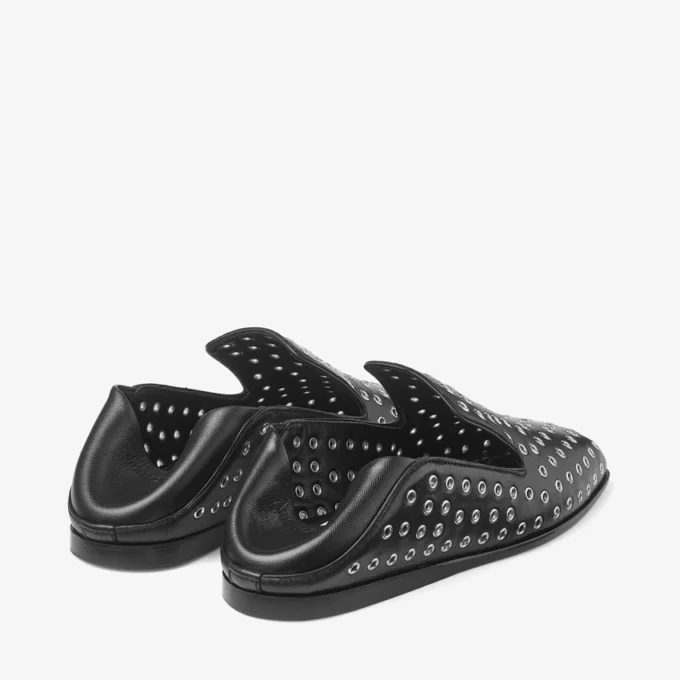Pantofole Eliot in pelle nappa nera metallizzata con occhielli Pantofole Eliot in pelle nappa nera metallizzata con occhielli