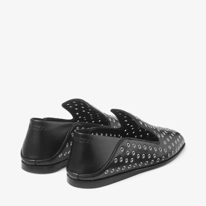 Pantofole Eliot in pelle nappa nera metallizzata con occhielli Pantofole Eliot in pelle nappa nera metallizzata con occhielli