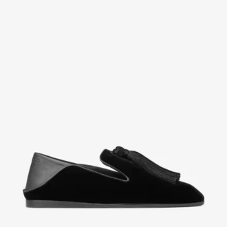 Pantofole Eliot in velluto nero con nappina