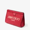 Pochette Avenue London in rafia ricamata rosso rubino e oro chiaro e pelle Pochette Avenue London in rafia ricamata rosso rubino e oro chiaro e pelle