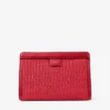 Pochette Avenue London in rafia ricamata rosso rubino e oro chiaro e pelle Pochette Avenue London in rafia ricamata rosso rubino e oro chiaro e pelle