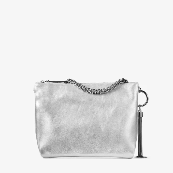 Pochette Callie in pelle metallizzata argento Pochette Callie in pelle metallizzata argento