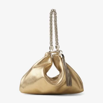 Pochette Callie in pelle metallizzata dorata con tracolla a catena