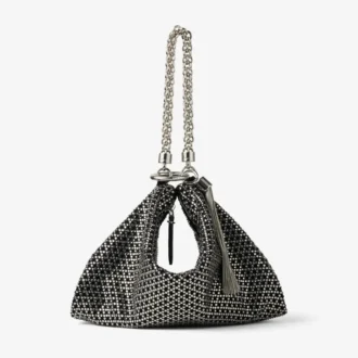Pochette Callie in pelle scamosciata con motivo a rombi neri e cristalli hotfix