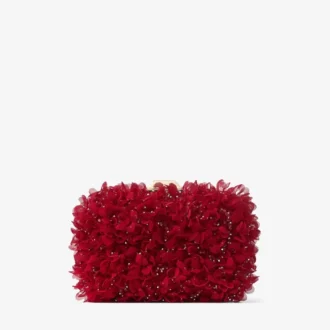 Pochette Cloud in raso rosso rubino con ricamo a petali