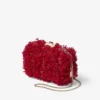 Pochette Cloud in raso rosso rubino con ricamo a petali Pochette Cloud in raso rosso rubino con ricamo a petali