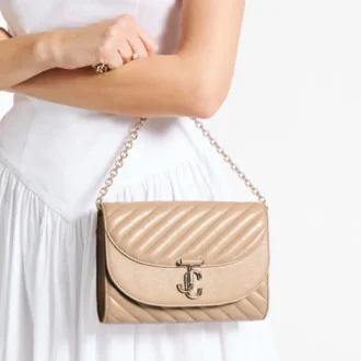 Pochette Curve in pelle biker trapuntata color chai
