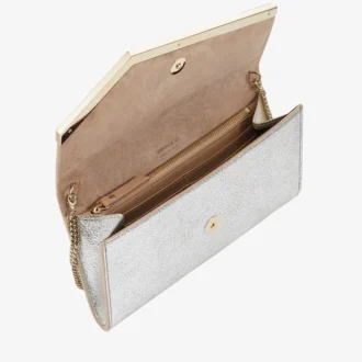 Pochette Emmie in pelle glitterata color champagne