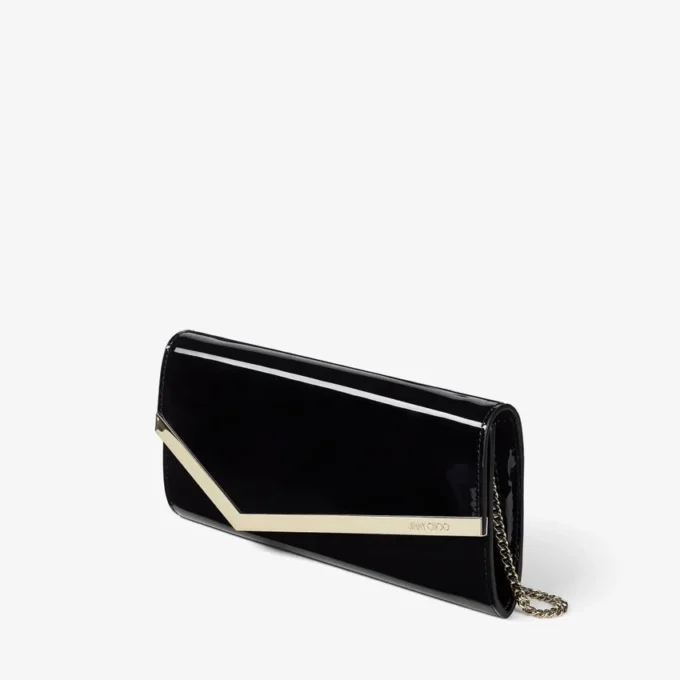 Pochette Emmie in pelle verniciata nera Pochette Emmie in pelle verniciata nera