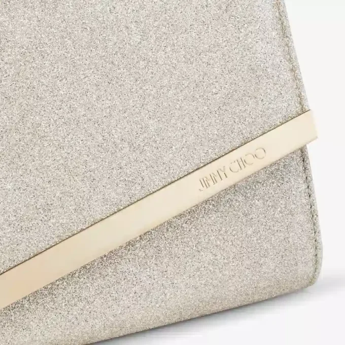 Pochette Emmie in platino con glitter polverosi