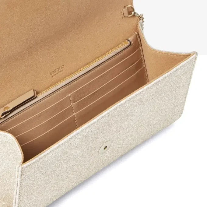 Pochette Emmie in platino con glitter polverosi
