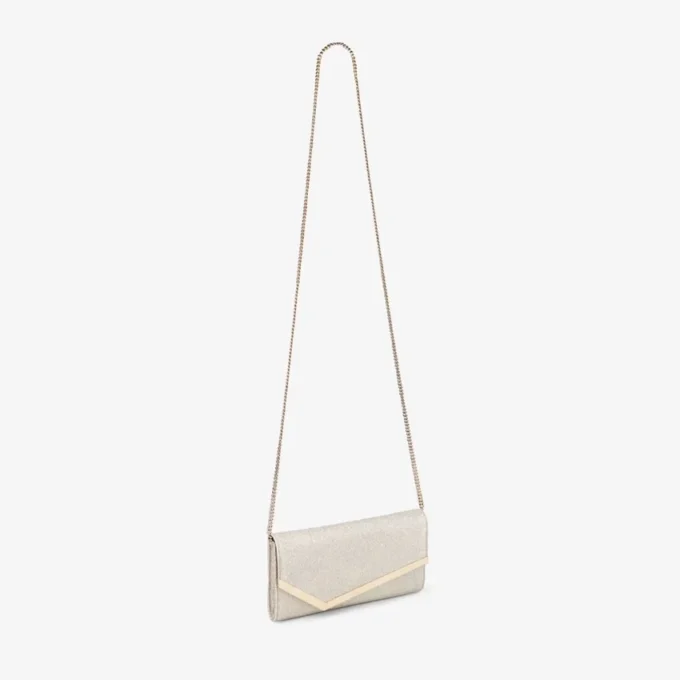 Pochette Emmie in platino con glitter polverosi
